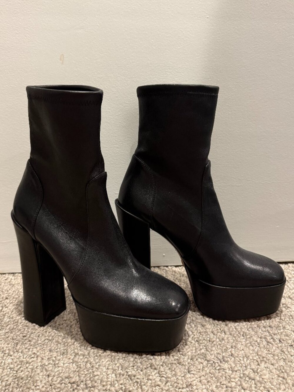 Stuart Weitzman Skyhigh Stretch Leather Platform Booties